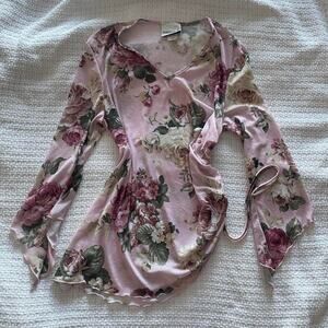 Y2k 90s fairy floral Pink Long Sleeve Asymmetrical Top XL